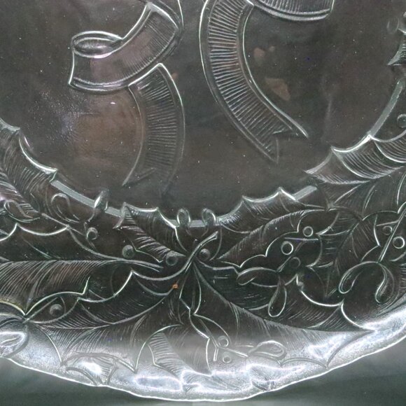 Duralex France Clear Glass Christmas Wreath Bow Holly Serving Platter Plate 13" - Picture 4 of 7